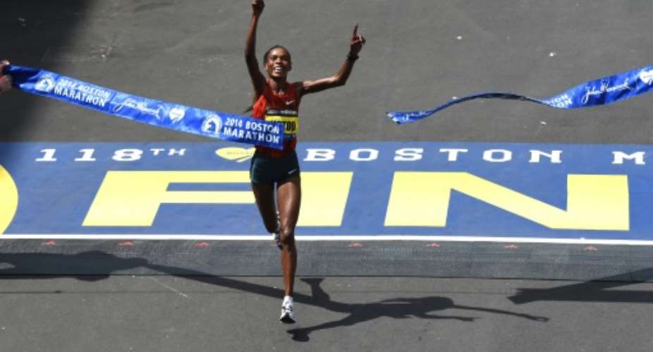 Rita Jeptoo, pictured in action on April 21, 2014, became Kenya's first high-profile athlete to fail a test after being caught doping with the banned blood-boosting hormone EPO, and was subsequently suspended for two years.  By Timothy A. Clary AFPFile
