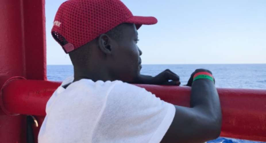 Djibril, a 24-year-old migrant from Chad, is one of more than 350 people who have been rescued in the Mediterranean by the Ocean Viking since Friday.  By Anne CHAON AFP