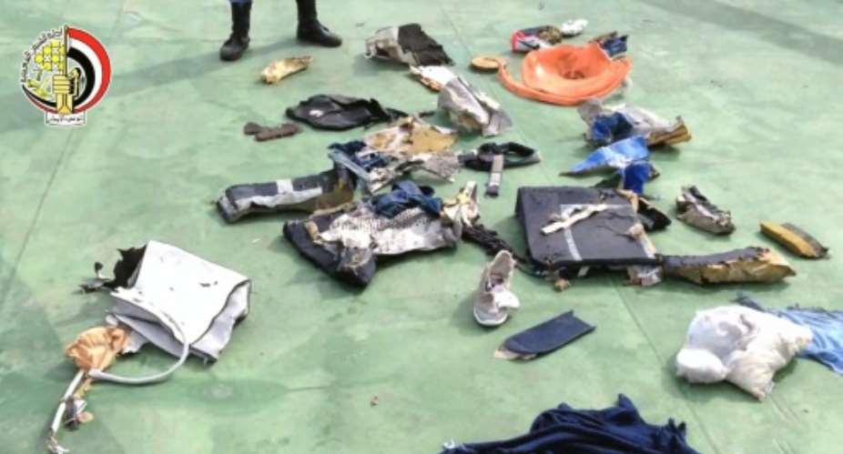 Picture on the official Facebook page of the Egyptian military spokesperson shows part of debris found by search teams looking for the EgyptAir flight which plunged into the Mediterranean.  By  Egyptian military spokesperson's Facebook pageAFPFile