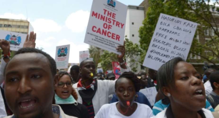 Doctors in Kenya have been protesting at poor salaries and working conditions.  By SIMON MAINA AFPFile