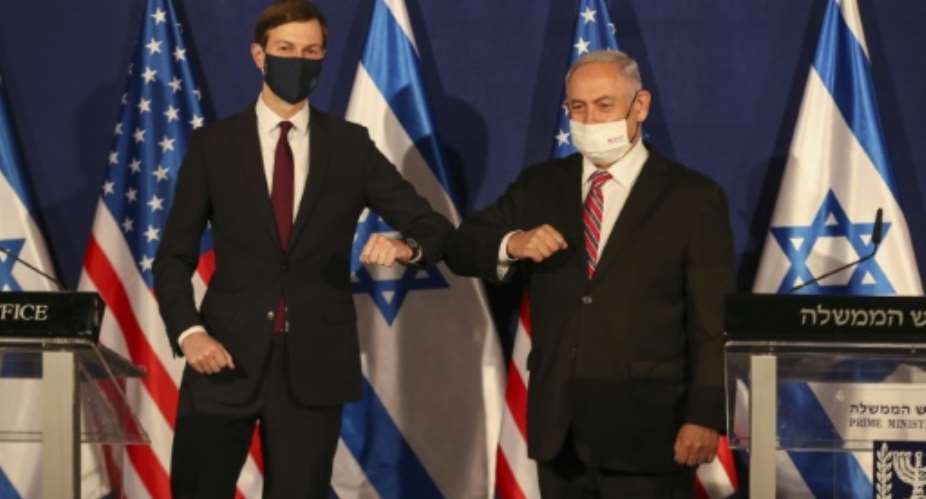 Donald Trump's son-in-law and advisor Jared Kushner, left, met Israeli Prime Minister Benjamin Netanyahu on Monday in Jerusalem.  By RONEN ZVULUN X90084AFPFile