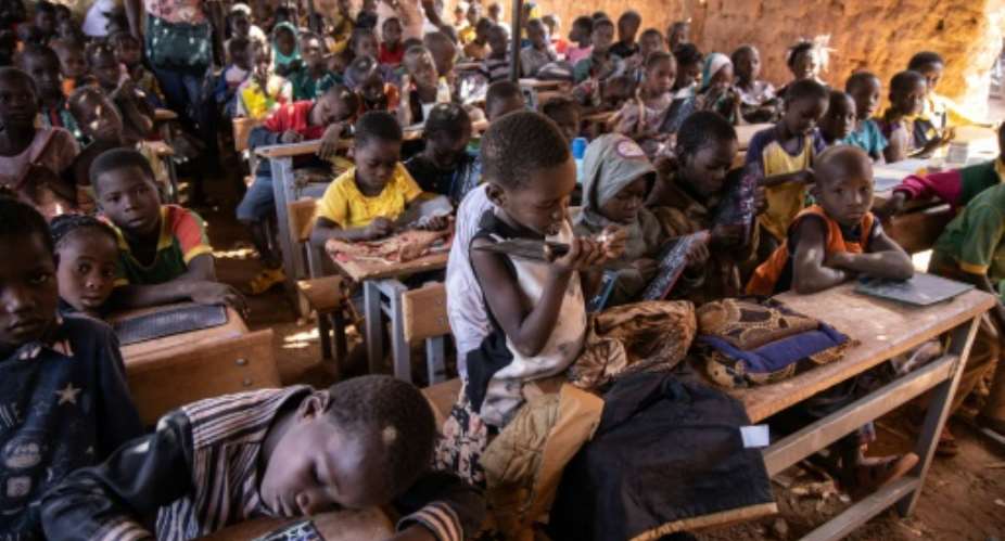 Education crisis: A school classroom in Kaya, north-central Burkina Faso, which was hastily built to accommodate an influx of displaced children.  By OLYMPIA DE MAISMONT AFPFile