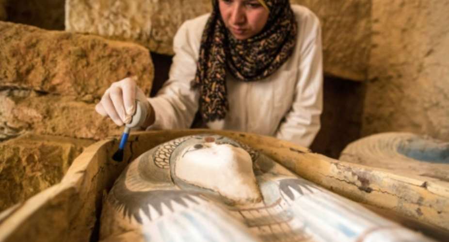 Egypt has unveiled a 4,500-year-old burial ground near the Giza pyramids.  By MAHMOUD KHALED AFP