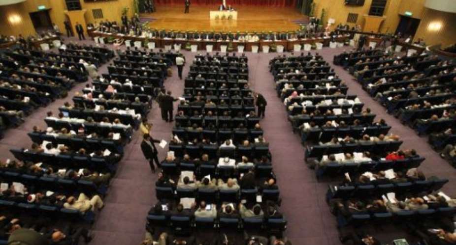 A general view shows a joint meeting of Egyptian parliament members and Shura Council members.  By Khaled Desouki (AFP)