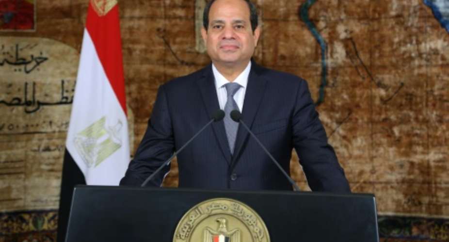 Egyptian President Abdel Fattah al-Sisi delivering a speech in Cairo during the thirty-fourth anniversary of Sinai liberation on April 24, 2016.  By STRINGER Egyptian PresidencyAFPFile