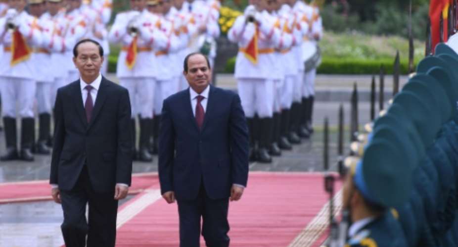 Egyptian President Abdel Fattah al-Sisi 2nd L is in Hanoi for a two-day visit -- the first ever by an Egyptian leader -- aimed at drumming up business ties with the country.  By HOANG DINH NAM AFP