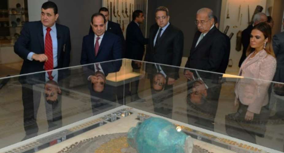Egyptian President Abdel Fattah al-Sisi 2nd-left attends the reopening of the Museum of Islamic Art in the capital Cairo on January 18, 2017.  By STRINGER EGYPTIAN PRESIDENCYAFP