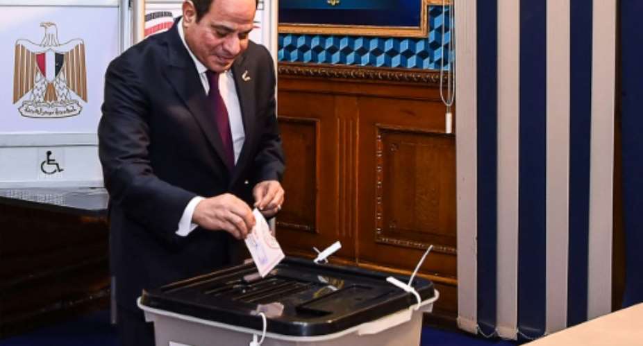 Egyptian President Abdel Fattah al-Sisi cast his vote at a school in Cairo.  By Handout Egyptian PresidencyAFP