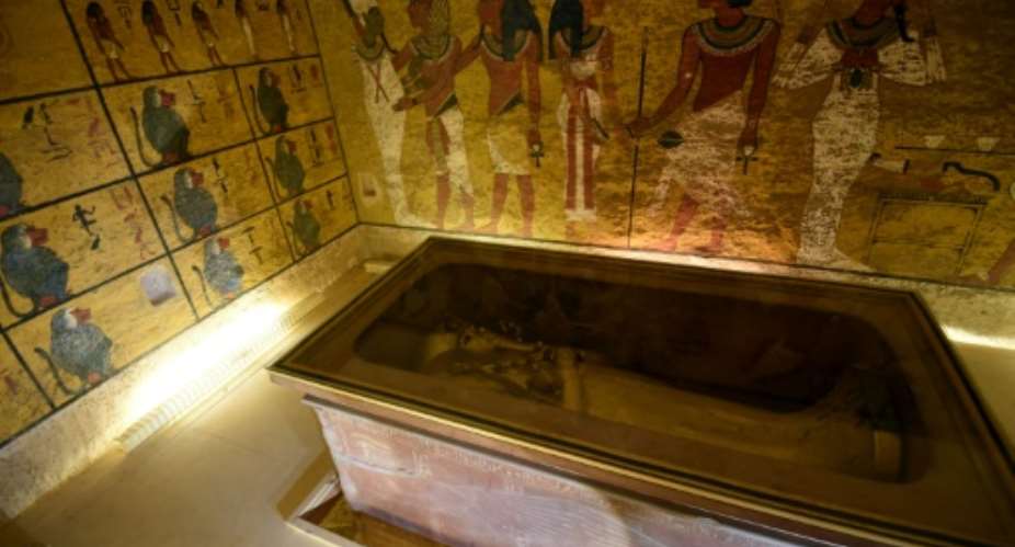 The golden sarcophagus of King Tutankhamun displayed in his burial chamber in the Valley of the Kings, close to Luxor.  By Mohamed el-Shahed AFPFile