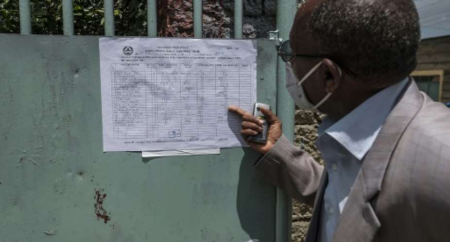 Election results posted at a polling station in the city of Mekele.  By EDUARDO SOTERAS AFP