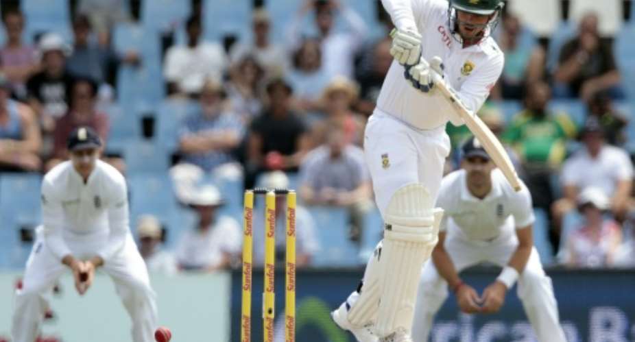 Quinton de Kock plays a shot against England in Centurion, South Africa on January 23, 2016.  By Gianluigi Guercia AFP