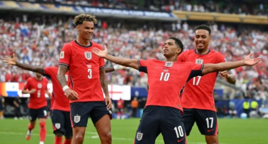 England midfielder Jude Bellingham celebrates scoring to help set up Englands 2-0 victory over Panama.  By ANGELA WEISS (AFP)