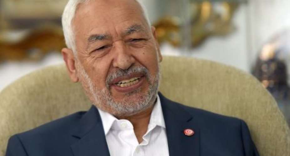 Ennahda Party leader Rached Ghannouchi answers AFP journalists' questions during an interview in Tunis, on October 22, 2014.  By Fethi Belaid AFPFile