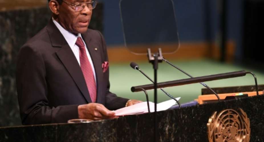 Equatorial Guinea's hardline President Teodoro Obiang Nguema, shown here addressing the UN General Assembly in September, has been in power since 1979.  By Don EMMERT AFPFile