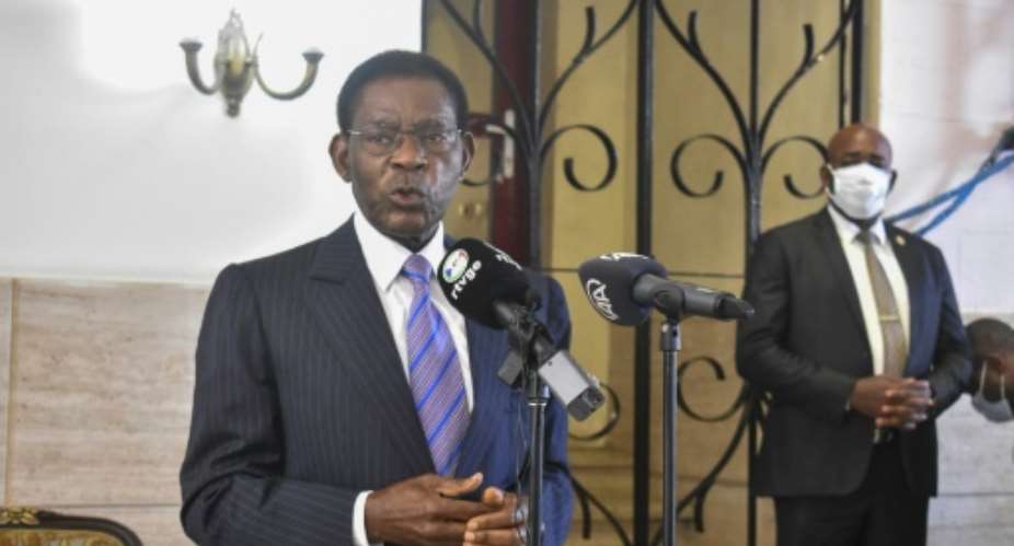 Equatorial Guinea's President Teodoro Obiang Nguema Mbasogo speaks after casting his ballot in the November 20 elections that he won but which were marred by charges of systematic irregularities.  By Samuel OBIANG AFP