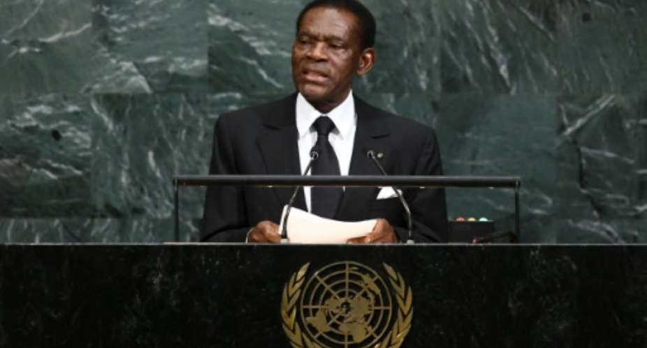 Equatorial Guinea's President Teodoro Obiang Nguema Mbasogo, target of a reported failed coup bid, addresses the UN General Assembly in September 2017 as Africa's longest ruling leader after 38 years.  By Jewel SAMAD AFPFile