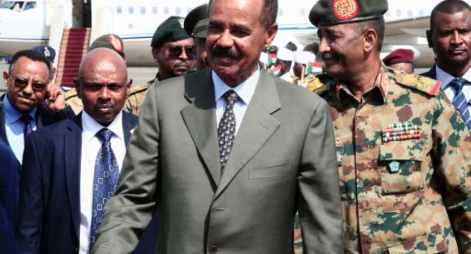 Eritrean President Isaias Afwerki, pictured on a visit to Khartoum in September 2019, has been in power for almost three decades.  By Ebrahim HAMID AFPFile