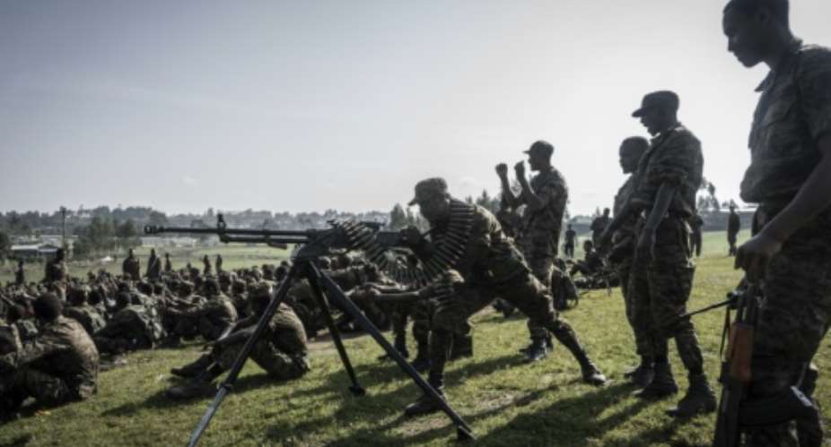 Ethiopian National Defence Force soldiers pictured during training in Amhara in September.  By Amanuel Sileshi AFPFile