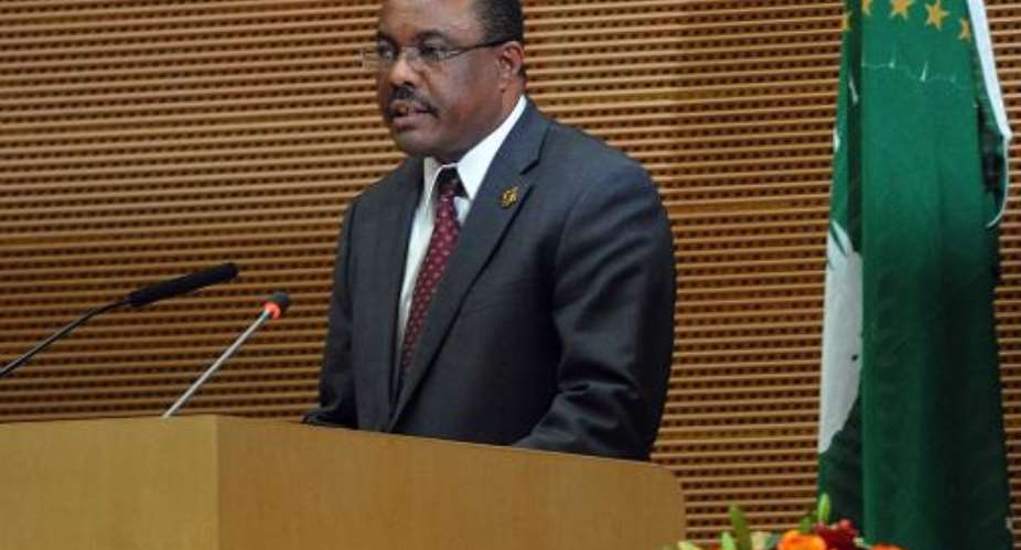Ethiopian Prime Minister Hailemariam Desalegn addresses members of the African Union in Addis Ababa on January 27, 2013.  By Simon Maina AFPFile