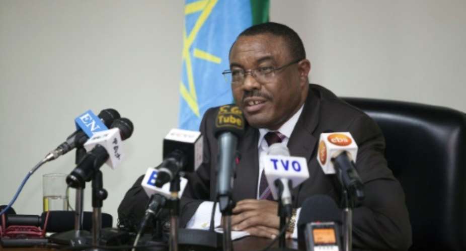 Prime Minister of Ethiopia Hailemariam Desalegn speaks during a press conference at the Prime Minster's palace in Addis Ababa, Ethiopia, on July 18, 2014.  By Zacharias Abubeker AFPFile