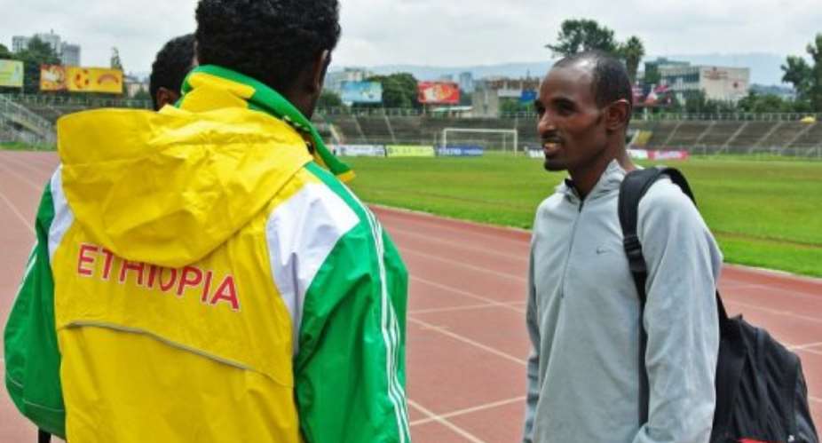 Ethiopian 10,000 meter runner, Ibrahim Jelan R, pictured after practice in Addis Ababa.  By Jenny Vaughan AFPFile