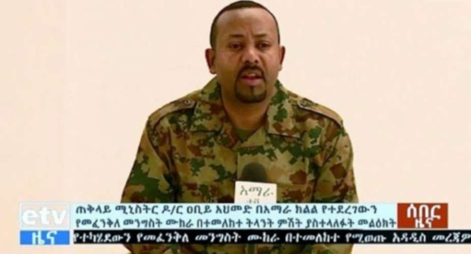 Ethiopia's Prime Minister Abiy Ahmed took to national television dressed in military fatigues and described the situation in Amhara as an attempted coup.  By HO Ethiopian TVAFP