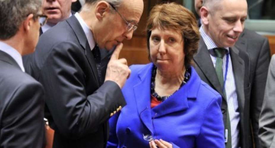 EU foreign policy chief Catherine Ashton C in Brussels Friday.  By Georges Gobet AFP