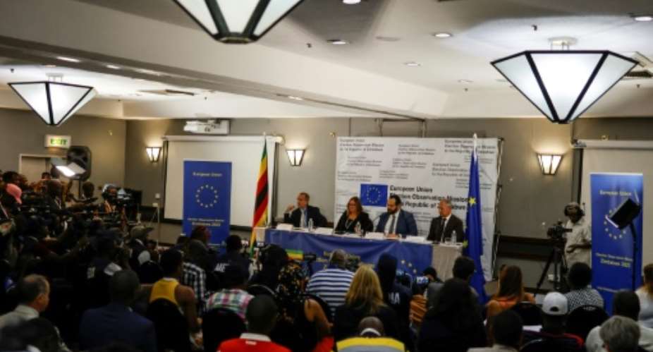 EU election observers said the Zimbabwe elections fell short of standards.  By John Wessels (AFP)