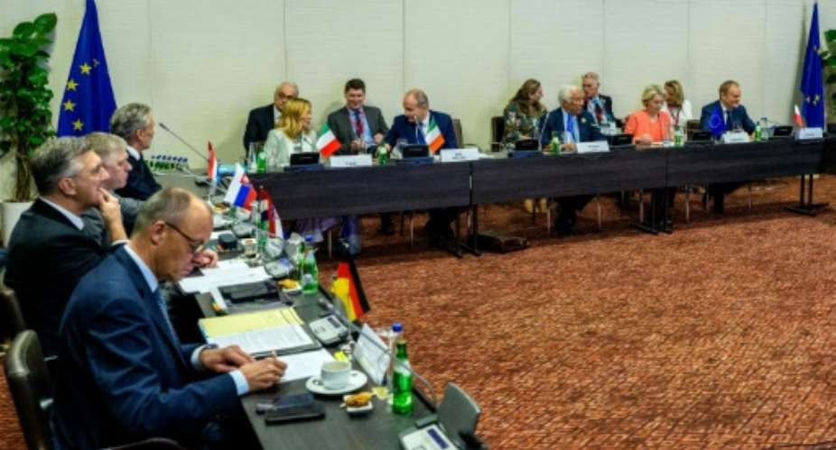 European leaders at the summit also met separately to discuss the US draft plan to end Russias war in Ukraine.  By Michael Kappeler (POOL/AFP)