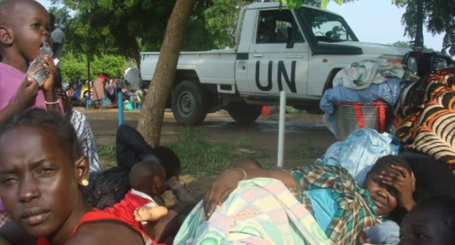 This image provided by the UNMISS United Nation Mission in South Sudan on July 11, 2016 shows some of the at least 3000 displaced women, men and children taking shelter at the UN compound in Tomping area in Juba.  By Beatrice Mategwa UNMISSAFPFile