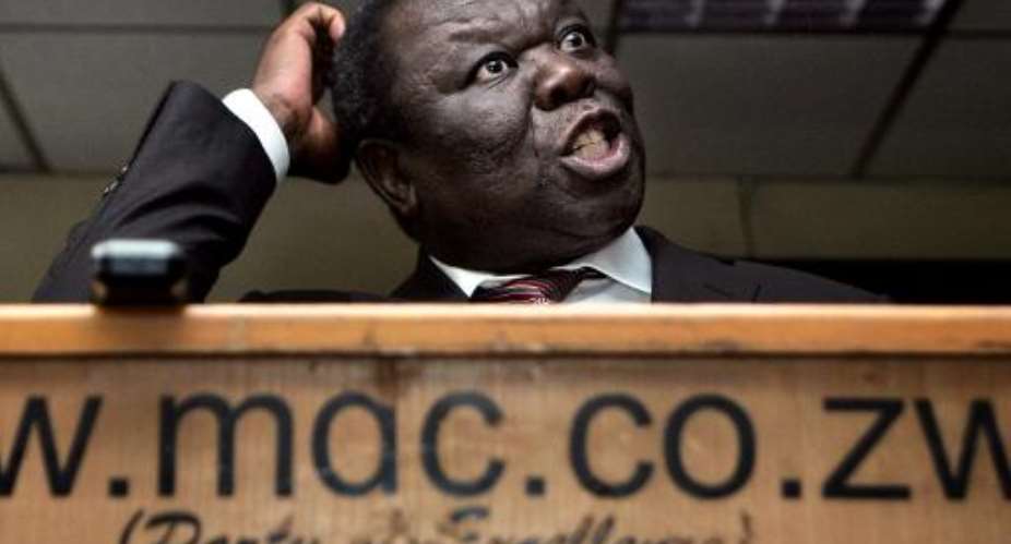 Zimbabwe opposition leader Morgan Tsvangirai of the Movement for Democratic Change MDC gives a press conference in Harare, March 25, 2014.  By Jekesai Njikizana AFPFile