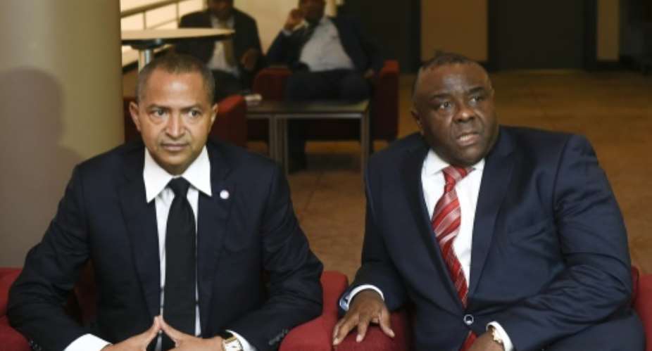 Exiled Congolese opposition figure, Moise Katumbi, seen here on the left, was barred from running in DR Congo's December elections as was fellow opposition heavyweight Jean-Pierre Bemba.  By JOHN THYS AFPFile