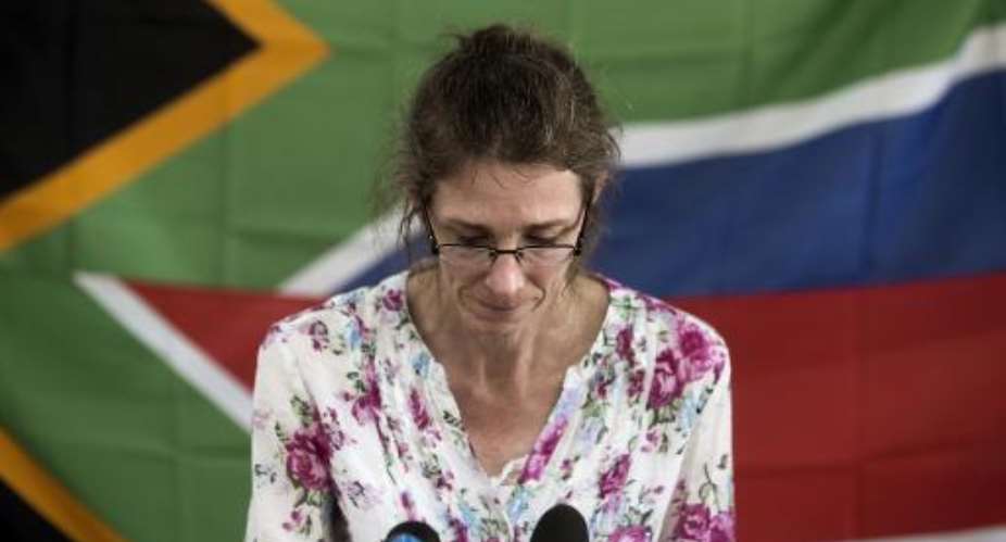 Yolande Korkie, former hostage and wife of Pierre Korkie, during a press conference in Johannesburg on January 16, 2014 to appeal for the release of her husband.  By Marco Longari (AFP/File)