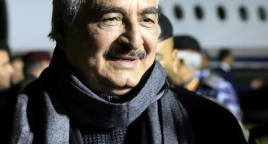 File picture of Field Marshal Khalifa Haftar, the leader of the self-styled Libyan National Army who claims his forces now have totally liberated second city Benghazi.  By Abdullah DOMA AFP