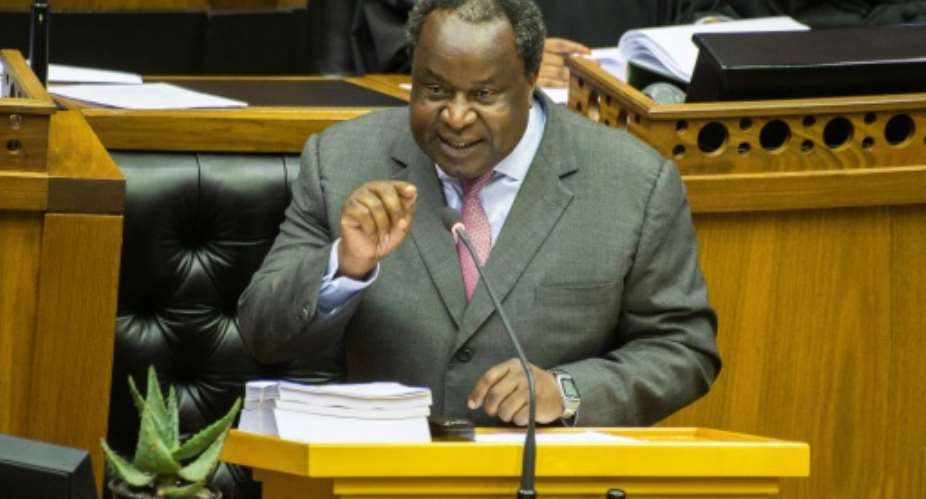 Finance Minister Tito Mboweni usually delivers his budget speech alongside a potted aloe vera plant, highly resistant to drought, to symbolise economic resilience.  By RODGER BOSCH AFPFile