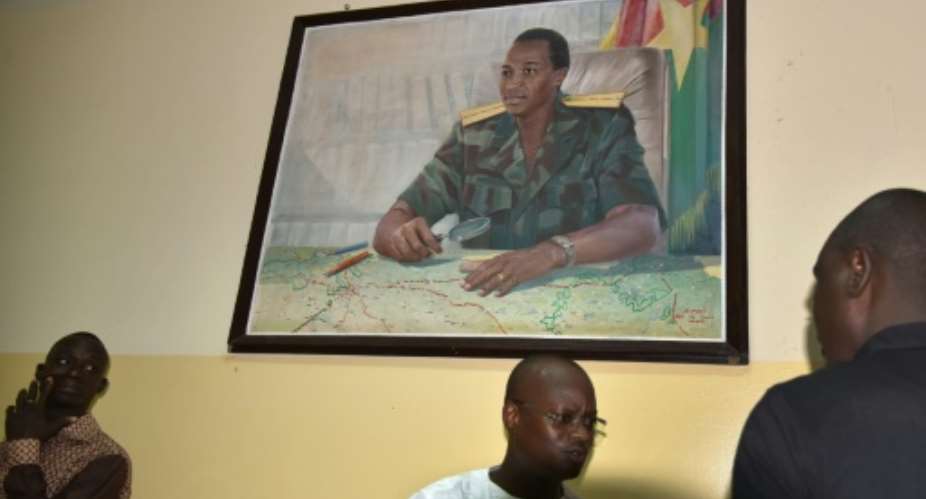 A painting of Burkina Faso's former president Blaise Compaore is pictured at the Presidential Security Regiment RSP base in Ouagadougou on September 30, 2015.  By Sia Kambou AFPFile