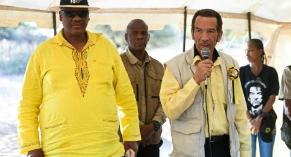 Former Botswana president Ian Khama (R) has been campaigning against the incumbent he had previously backed as the countrys head-of-state.  By Monirul Bhuiyan (AFP)