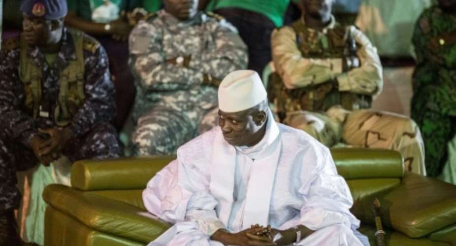 Former Gambian dictator Yahya Jammeh pictured November 2016 lent his support to a demonstration planned for January 2020 by his backers in a leaked recording.  By MARCO LONGARI AFPFile