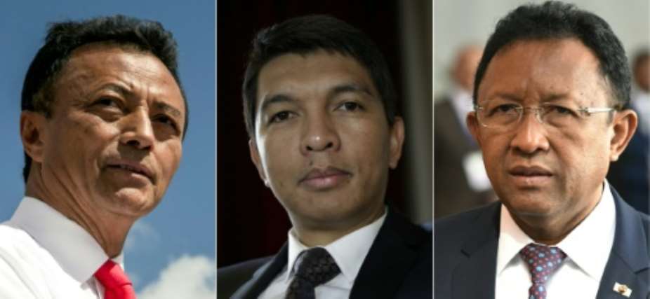 Former presidents (from L to R) Marc Ravalomanana,  Andry Rajoelina and Hery Rajaonarimampianina launched their campaigns for the November election which comes after months of tensions.  By RIJASOLO, THOMAS SAMSON, SIMON MAINA (AFP/File)
