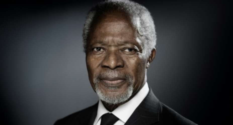 Former United Nations  secretary-general Kofi Annan poses during a photo session in Paris in December 2017 -- the Nobel peace laureate was the first from sub-Saharan Africa to lead the world body.  By JOEL SAGET AFPFile