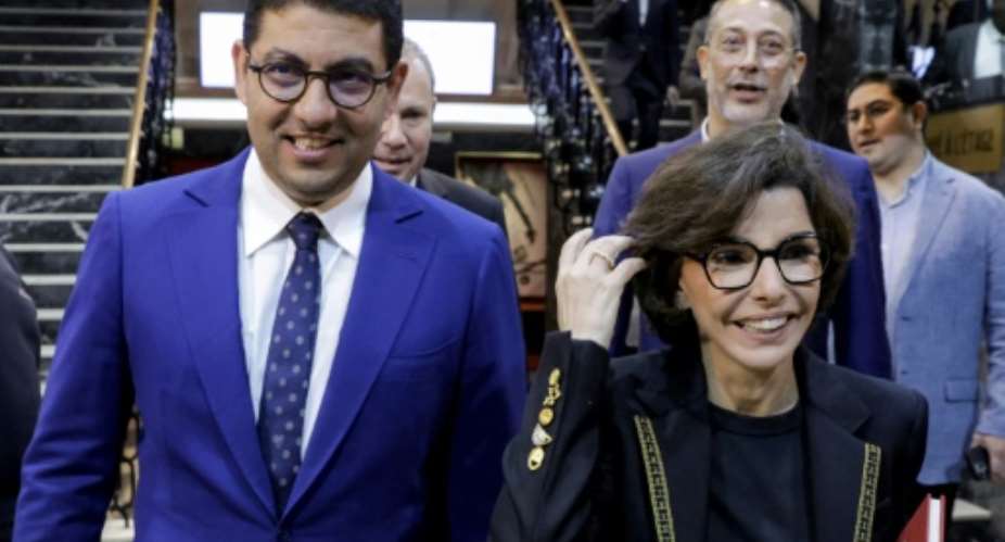 French Culture Minister Rachida Dati (R) pictured with her Moroccan counterpart Mohamed Mehdi Bensaid in Rabat.  By Abdel Majid BZIOUAT (AFP)