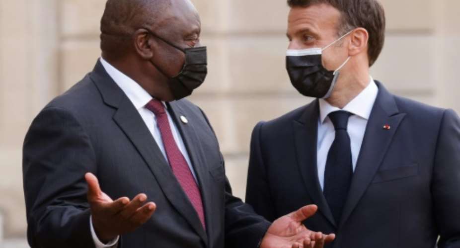 French President Emmanuel Macron and South Africa's President Cyril Ramaphosa met in Paris earlier this month.  By Ludovic MARIN AFP