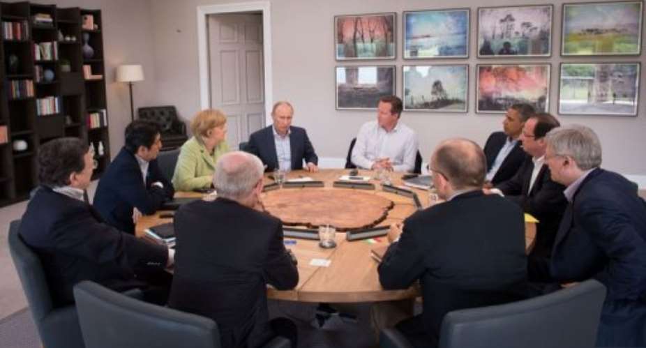 World leaders participate in a plenary session of the G8 summit in Enniskillen, Northern Ireland, on June 18, 2013.  By Stefan Rousseau (Pool/AFP)