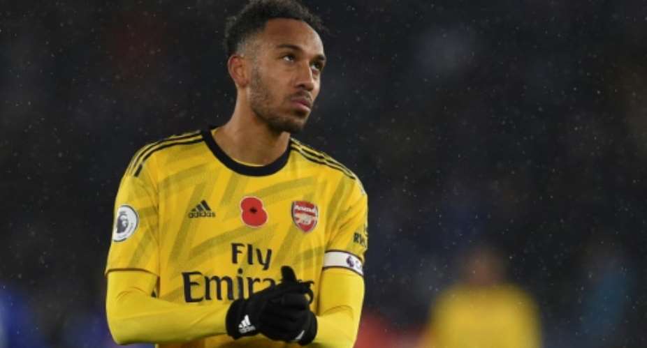 Gabon forward and former African Footballer of the Year Pierre-Emerick Aubameyang shows his disappointment after Arsenal lost to Leicester City at the weekend.  By Oli SCARFF AFP