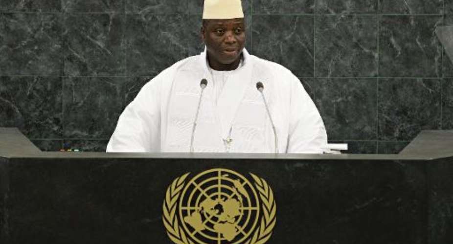 Gambian President Yahya Jammeh speaks at the 68th United Nations General Assembly on September 27, 2013 in New York.  By Andrew Burton PoolAFPFile