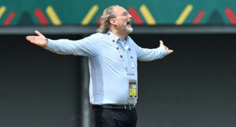 Gambia coach Tom Saintfiet reacts during a 2021 Africa Cup of Nations group match against Mali in Cameroon..  By Issouf SANOGO AFP