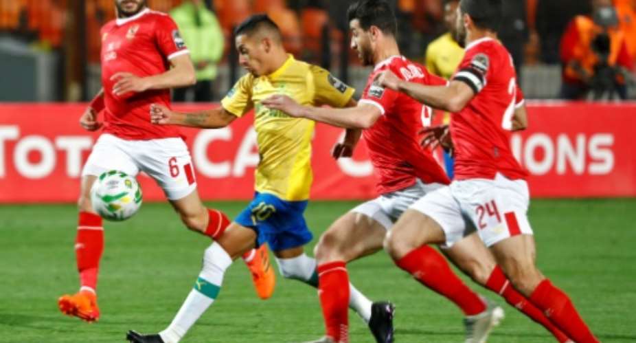 Gaston Sirino 2L scored twice for Mamelodi Sundowns of South Africa in a 7-0 CAF Champions League drubbing of La Passe from the Seychelles..  By Khaled DESOUKI AFP