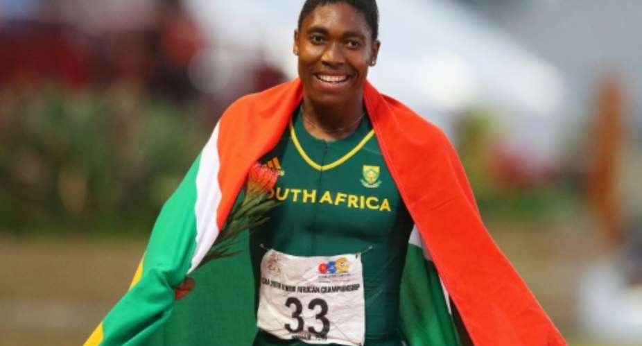 South Africa's Caster Semenya celebrates after winning the women's 800m final during the Confederation of African Athletics CAA Championships in Durban, on June 26, 2016.  By Anesh Debiky AFPFile