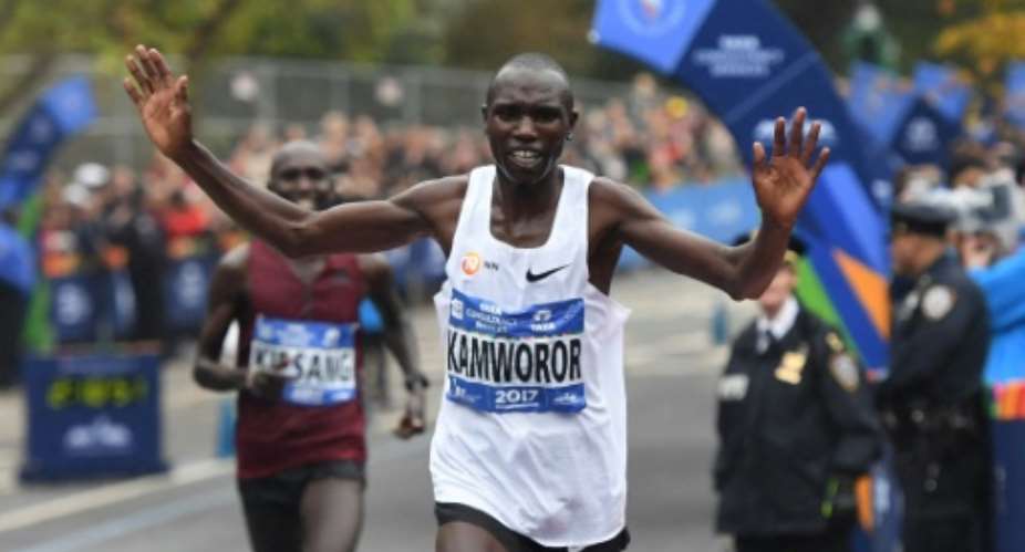 Geoffrey Kamworor of Kenya is back to defend his New York City Marathon title on Sunday.  By TIMOTHY A. CLARY AFPFile