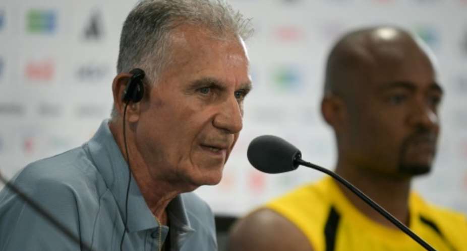 Ghana coach Carlos Queiroz speaks to the media in Kansas City.  By JUAN MABROMATA (AFP)